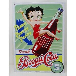 Betty Boop 1997 Drink Boopsi Cola 9.5" x 13" Tin Sign
